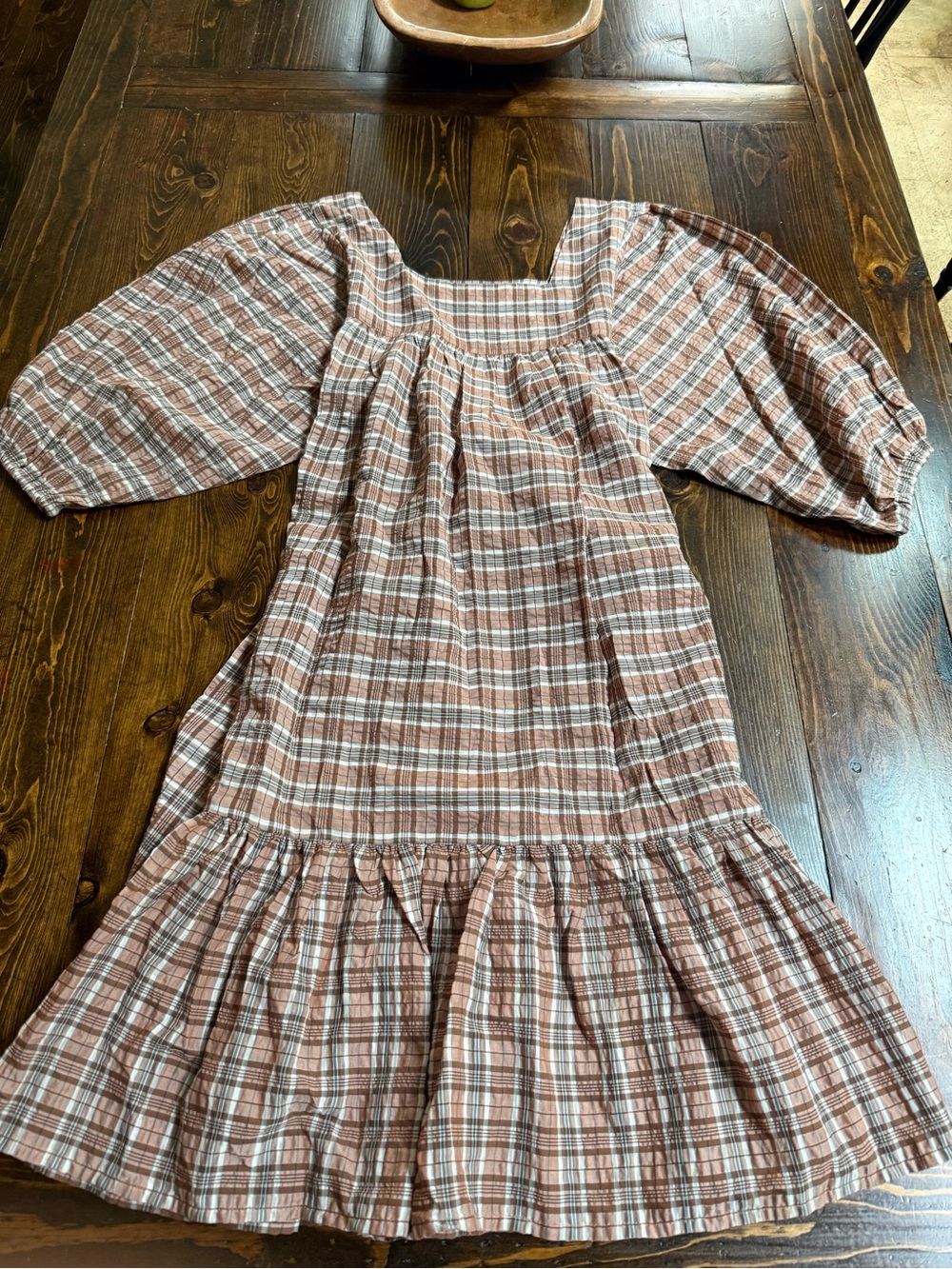 Loeffler Randall Rust and Cream Plaid Top